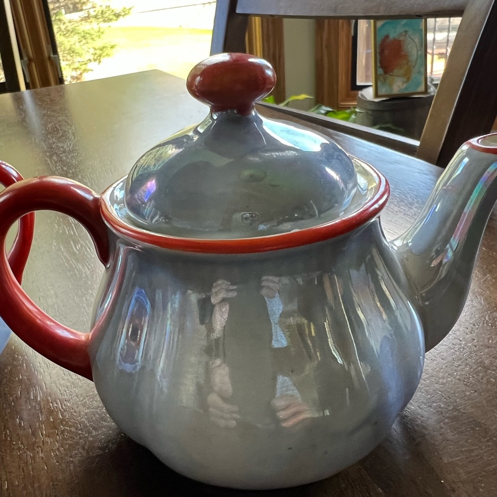 Blue Czech Lusterware teapot and sugar bowl - Picture 6 of 7